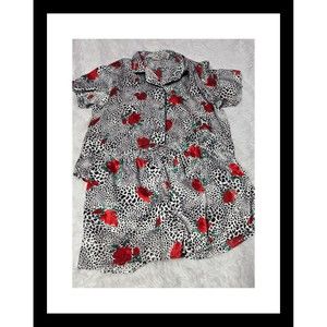 Sophia by Delicates Animal Print & Rose Sleep 2pc Satin Short Sleeve Size Large